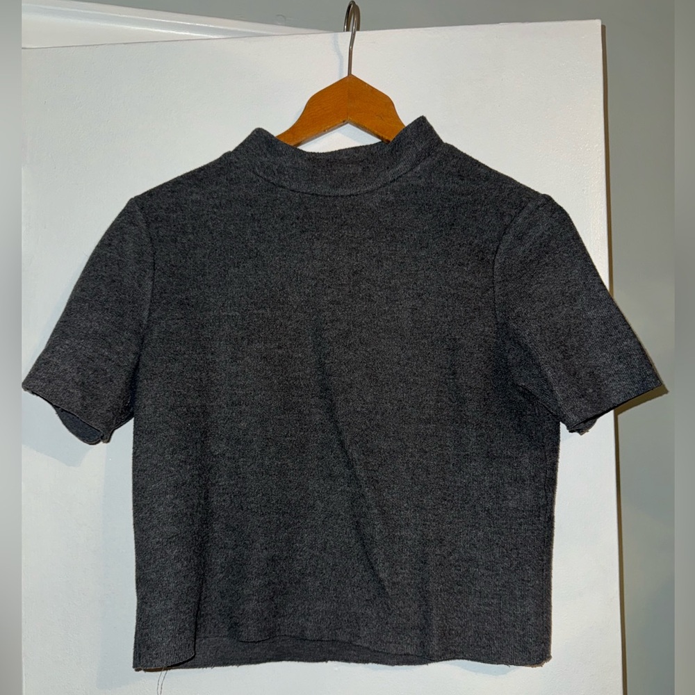 Zara Charcoal Short Sleeve Mock Neck Top